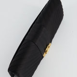 Chanel Black Satin Long-Line Clutch Bag with Brushed Gold Hardware and CC Detail