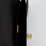 Chanel Black Satin Long-Line Clutch Bag with Brushed Gold Hardware and CC Detail