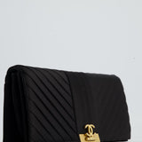 Chanel Black Satin Long-Line Clutch Bag with Brushed Gold Hardware and CC Detail