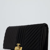 Chanel Black Satin Long-Line Clutch Bag with Brushed Gold Hardware and CC Detail