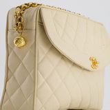 Chanel Vintage Beige Camera Flap Bag in Caviar Leather with Gold Hardware