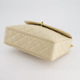 Chanel Vintage Beige Camera Flap Bag in Caviar Leather with Gold Hardware