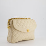 Chanel Vintage Beige Camera Flap Bag in Caviar Leather with Gold Hardware