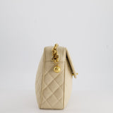 Chanel Vintage Beige Camera Flap Bag in Caviar Leather with Gold Hardware