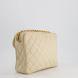 Chanel Vintage Beige Camera Flap Bag in Caviar Leather with Gold Hardware