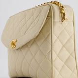 Chanel Vintage Beige Camera Flap Bag in Caviar Leather with Gold Hardware