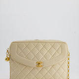 Chanel Vintage Beige Camera Flap Bag in Caviar Leather with Gold Hardware