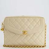 Chanel Vintage Beige Camera Flap Bag in Caviar Leather with Gold Hardware