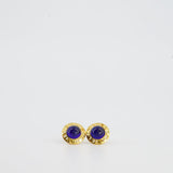 Chanel Vintage Yellow Gold with Blue Pearl Round Clip-On Earrings with CC Logo