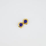 Chanel Vintage Yellow Gold with Blue Pearl Round Clip-On Earrings with CC Logo