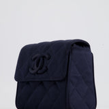 Chanel Navy Vintage Silk Diamond Quilted Shoulder Bag with CC Logo