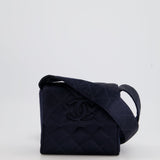 Chanel Navy Vintage Silk Diamond Quilted Shoulder Bag with CC Logo