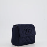 Chanel Navy Vintage Silk Diamond Quilted Shoulder Bag with CC Logo