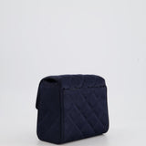 Chanel Navy Vintage Silk Diamond Quilted Shoulder Bag with CC Logo