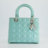 Christian Dior Tiffany Blue Medium Lady Dior Bag Patent with Silver Hardware RRP £5300