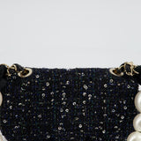 Chanel Navy Sequin Tweed Mini Rectangular Bag with Pearl Rope Handle and Champagne Gold Hardware