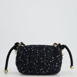 Chanel Navy Sequin Tweed Mini Rectangular Bag with Pearl Rope Handle and Champagne Gold Hardware