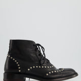 Saint Laurent Black Leather Studded Ankle Boots Size EU 38.5