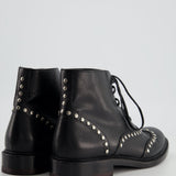 Saint Laurent Black Leather Studded Ankle Boots Size EU 38.5