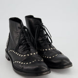 Saint Laurent Black Leather Studded Ankle Boots Size EU 38.5