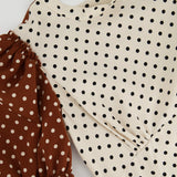 Rejina Pyo Cream, Brown Polka Dot Long-Sleeve Midi Dress Size UK 10