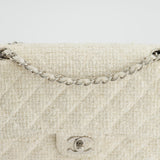 Chanel Vintage White Tweed Classic Double Flap Bag with Silver Hardware RRP