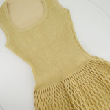 Alaïa Beige Raffia Halter Neck Midi Dress with Mesh Detailing Size FR 38 (UK 10)