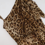 Dolce & Gabbana Brown Silk Leopard Asymmetric Tiered Midi Dress Size IT 44 (UK 12)