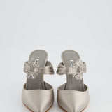 Manolo Blahnik Grey Maidu 105 Crystal Buckle Silk Satin Mules Size EU 40