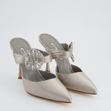 Manolo Blahnik Grey Maidu 105 Crystal Buckle Silk Satin Mules Size EU 40