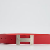 Hermès Red Reversible Constance Belt with Brushed Palladium Buckle Size 85cm