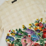 Dolce & Gabbana Cream Tweed Short Sleeve Long Jacket With Floral Print Detail Size IT 38 (UK 6)