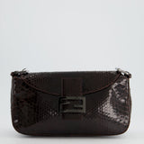 Fendi Vintage Brown Python Baguette Bag with Gun-Metal Hardware