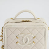 Chanel White Small Vanity Case Bag in Caviar Leather with Champagne Gold Hardware