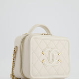 Chanel White Small Vanity Case Bag in Caviar Leather with Champagne Gold Hardware