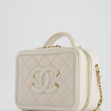 Chanel White Small Vanity Case Bag in Caviar Leather with Champagne Gold Hardware