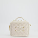 Chanel White Small Vanity Case Bag in Caviar Leather with Champagne Gold Hardware