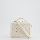 Chanel White Small Vanity Case Bag in Caviar Leather with Champagne Gold Hardware