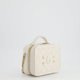 Chanel White Small Vanity Case Bag in Caviar Leather with Champagne Gold Hardware