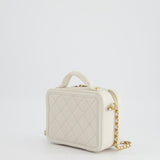 Chanel White Small Vanity Case Bag in Caviar Leather with Champagne Gold Hardware