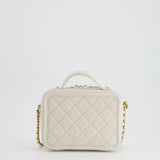 Chanel White Small Vanity Case Bag in Caviar Leather with Champagne Gold Hardware