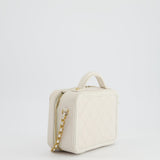 Chanel White Small Vanity Case Bag in Caviar Leather with Champagne Gold Hardware