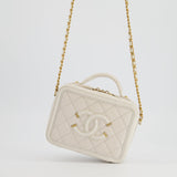 Chanel White Small Vanity Case Bag in Caviar Leather with Champagne Gold Hardware