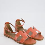 Hermès Santorini Sandal Orange Joey in Shiny Lizard Leather Size EU 35