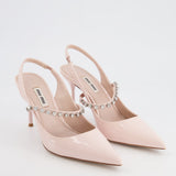 Miu Miu Light Pink Patent Slingback Pump with Crystal Details Size EU 37.5 RRP £1,150