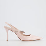 Miu Miu Light Pink Patent Slingback Pump with Crystal Details Size EU 37.5 RRP £1,150