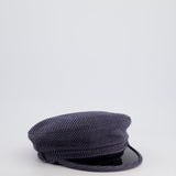 Chanel Navy Striped Baker Boy Hat with Patent Panel Detail Size M