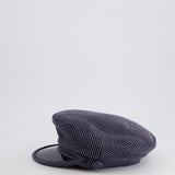 Chanel Navy Striped Baker Boy Hat with Patent Panel Detail Size M