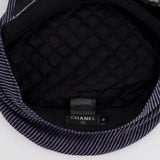 Chanel Navy Striped Baker Boy Hat with Patent Panel Detail Size M