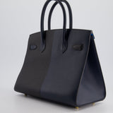 *SUPER RARE* Hermès Birkin Bag 30cm Casaque Sellier Verso in Blue Indigo and Black Epsom Leather with Gold Hardware